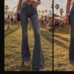 Garage Denim Womens Low Rise Flare Jeans Washed Black Size 5 Tall Retro Y2K